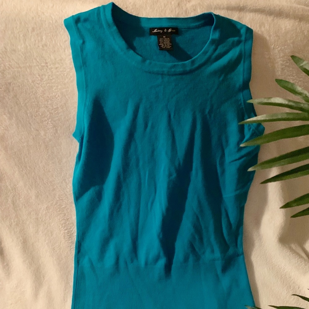 Audrey and Grace Blue Sleeveless Scoop Neck Top M.